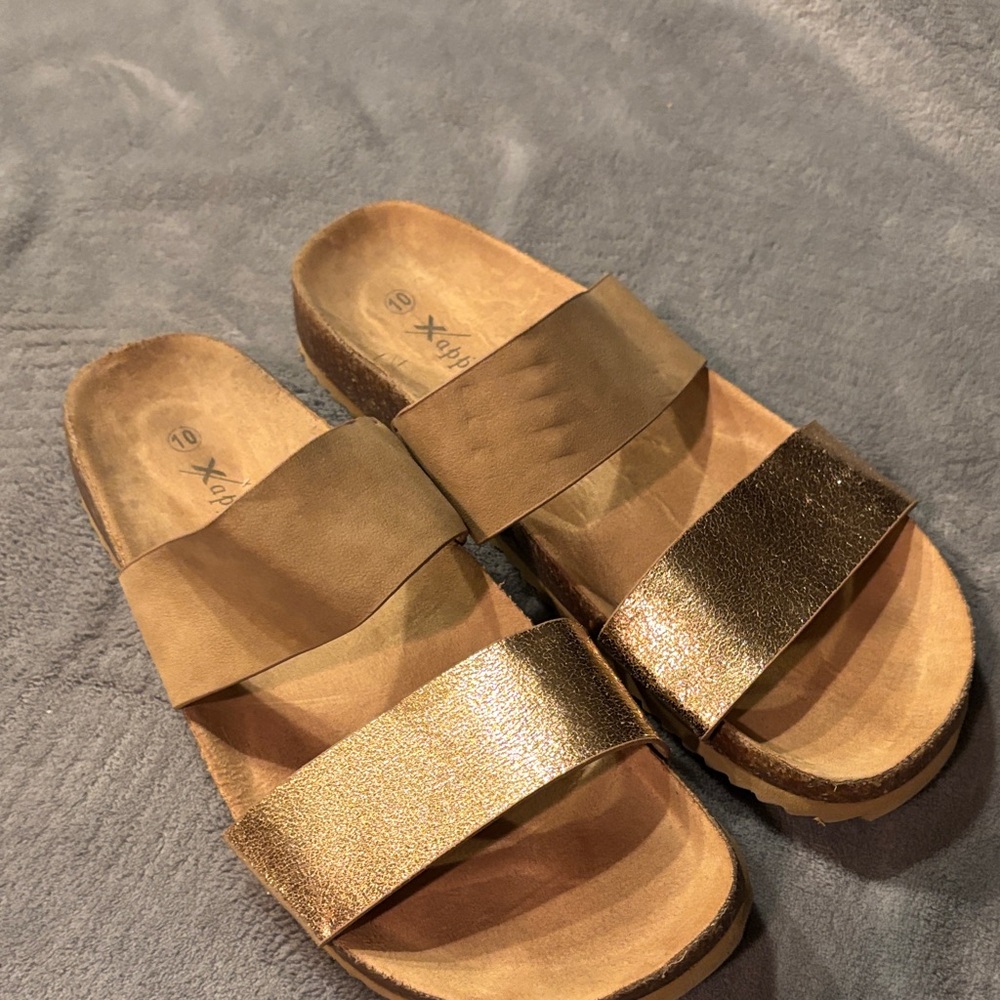 Xappeal Gold and Tan Women's Sandals